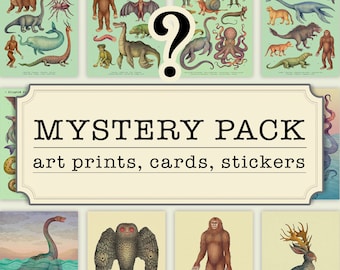 Mystery Prints | Mystery Print Pack | FREE Shipping | 8 Art prints of Cryptids, Animals and Beyond