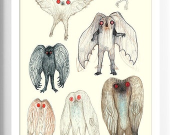 Mothman Sketches - Cryptid Art Print