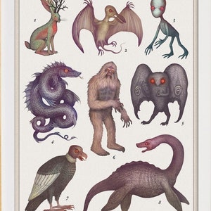 Mythical Creatures of Cryptozoology, Cryptid Art Print, Cryptids Art, Cryptid Artwork, Cryptozoology