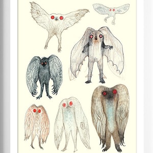 Mothman Sketches - Cryptid Art Print