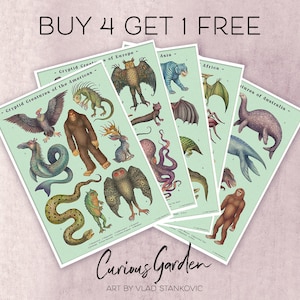Cryptids Art Prints Collection Buy 4 Get 1 FREE!