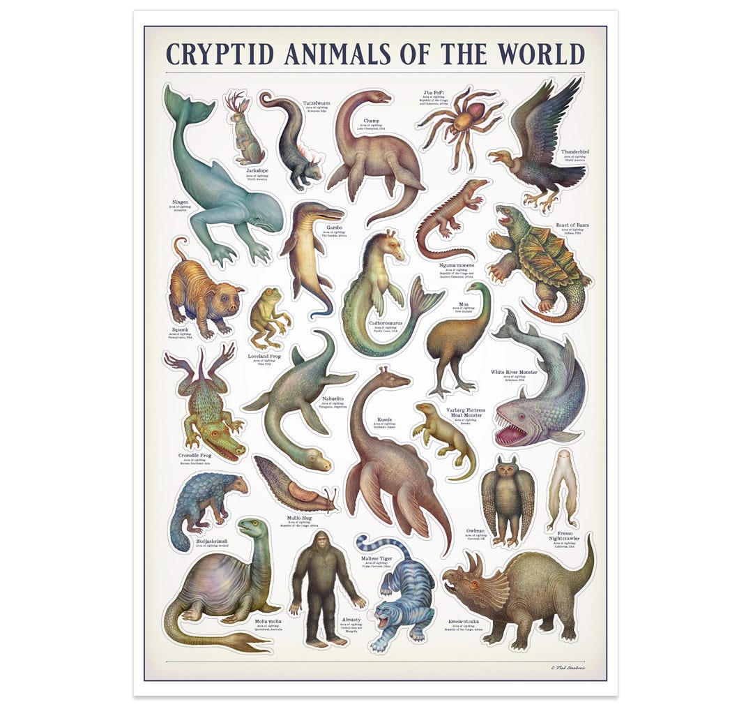 3 Large Sticker Sheets, Cryptid Animals of the World, Cryptid Stickers ...