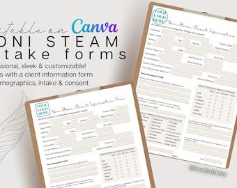 Yoni Steam Intake Editable Forms - Customize Printable Downloads on Canva includes facesheet, consent, intakes for vaginal steaming sessions