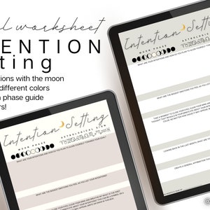 Può includere: Foglio di lavoro digitale intitolato "Intention Setting" con un grafico di luna e segno astrologico. Il foglio di lavoro include una guida alle fasi lunari e suggerimenti per impostare le intenzioni. Il foglio di lavoro è disponibile in due colori.