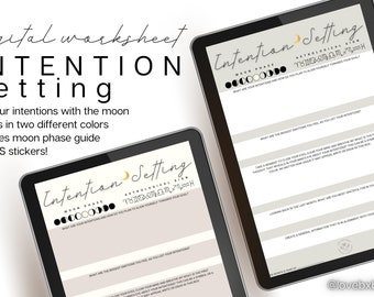 Intention Setting Worksheet Moon Lunar Cycles Printable Fillable Editable Moon Manifesting Purpose Abundance