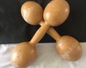 Pair of wooden dumbbells
