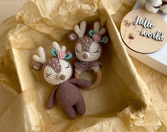 Deer baby gift box for pregnant sister, Crochet toys for baby girl, Baby gift for woodland baby shower