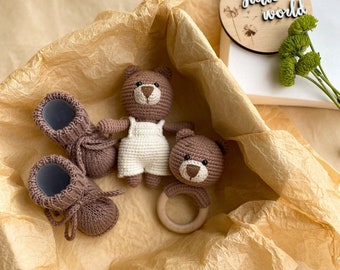 Teddy baby shower gift basket for pregnant friend, Welcome baby gift bear set, Pregnancy gift box parents to be congrats present