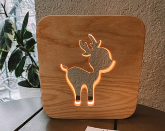 Deer Night Light: Wooden LED Lamp, Kids Room Decor