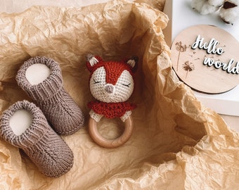Baby gift box with fox baby toy Croched woodland animal
