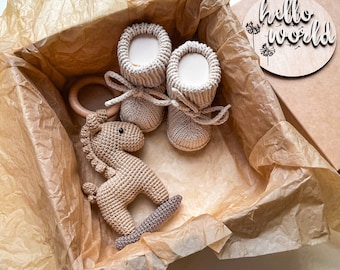 Stuffed horse toy baby gift set for pregnant sister Rocking horse rattle Neutral baby box