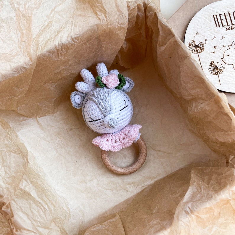 Deer baby girl gift box for pregnant sister, Deer rattle, Woodland baby shower gift Rattle