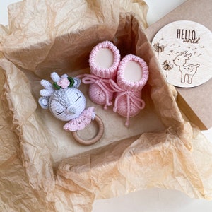 Deer baby girl gift box for pregnant sister, Deer rattle, Woodland baby shower gift image 8