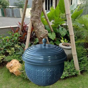Garden Hose Storage Pot Holder with Lid Forest Green | Water Hose Pot Container For Outside and Indoor Use | Handmade Pot