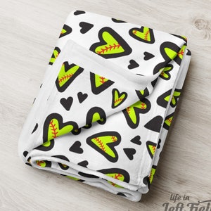 Softball Hearts Throw Blanket