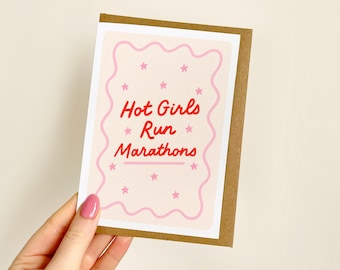 Hot Girls Run Marathons Card | Good Luck Marathon Card, London Marathon Card, Manchester, Brighton, 2025 Marathon, Congrats Runner | A6 Card