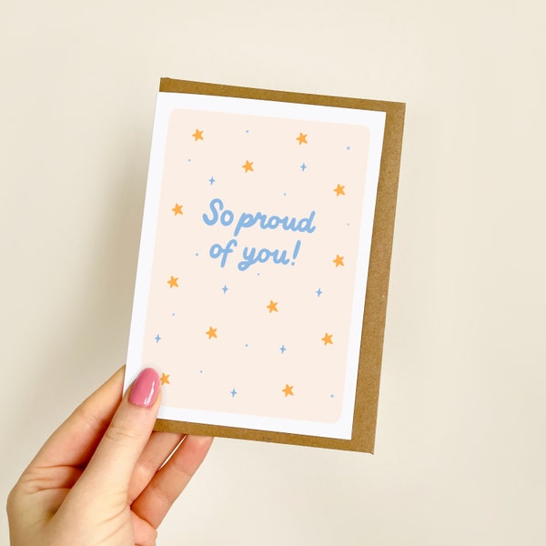 So Proud Of You Card (Blue) | Congratulations Card, Well Done Card, Celebration, Proud Of You, Graduation, New Job, Encouragement | A6 Card