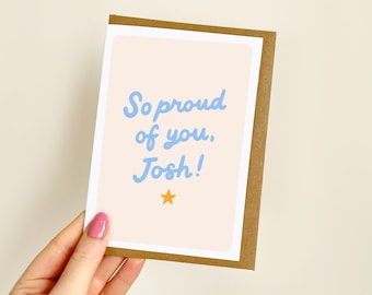 PERSONALISED So Proud of You (Name) Star Card | Congratulations Card, Well Done, Good Luck Card, Encouragement, Graduation, Exams | A6 Card