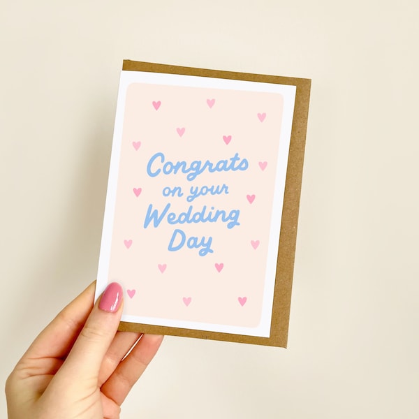 Congrats On Your Wedding Day Card | Cute Wedding Card, Best Friend Wedding, Just Married Card, Congrats Wedding, Happy Wedding Day | A6 Card