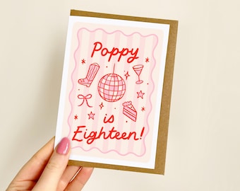 PERSONALISED Name Is Eighteen Party Card | 18th Birthday Card For Her, Cute Birthday Card, Bestie Card, Card for Friends 18th | A6 Card