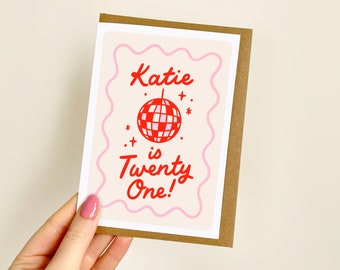 PERSONALISED Name Is Twenty One Disco Ball Card | 21st Birthday Card For Her, Twenty First, Friend's 21st Birthday Card, Bestie | A6 Card