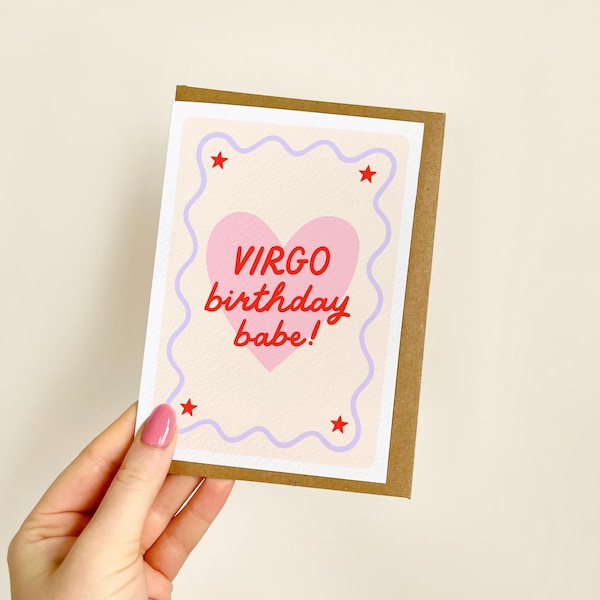 Virgo Birthday Babe Card | Bestie Birthday Card, Best Friend Birthday, Cute Birthday Card, August, September Birthday, Star Sign | A6 Card