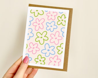 Blank Flower Card (Blue) | Birthday Card, Thank You Card, Multi Occasion Card, Get Well Soon, Teacher, Well Done, Friendship  | A6 Card