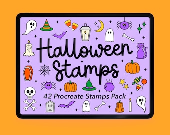 Halloween Procreate Stamp Brushes | 42 Stamps for Procreate | Autumn, Fall, Doodles, Lettering | BW Illustrations Digital Download