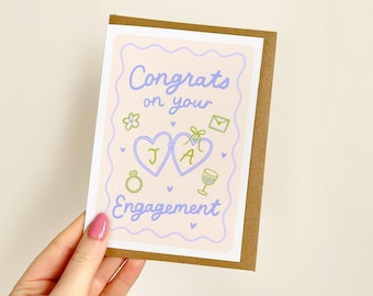 PERSONALISED Locket Initials Engagement Card | Congrats On Your Engagement, You're Engaged, Bestie Engaged, Friend, Daughter, Son | A6 Card