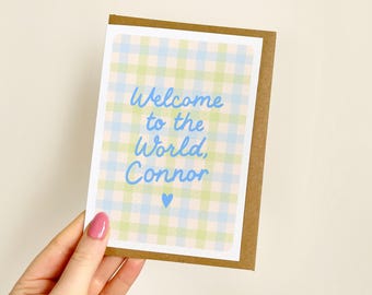 PERSONALISED Welcome Name Blue Card | Personalised New Baby Card, Baby Boy Card, Blue Baby Card, It's A Boy, Name Baby Card | A6 Card