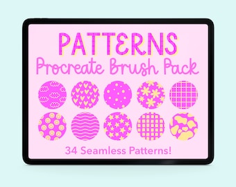 Patterns Procreate Brush Pack | Pattern Brushes for Procreate | 34 Seamless Patterns | BW Illustrations Digital Download