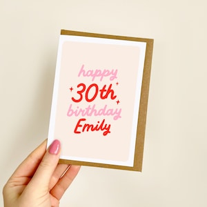 PERSONALISED 30th Birthday Card (Red) | Birthday Age Card, Thirty Birthday, Bestie Card, Card for Friend, Enter Name Card | A6 Card