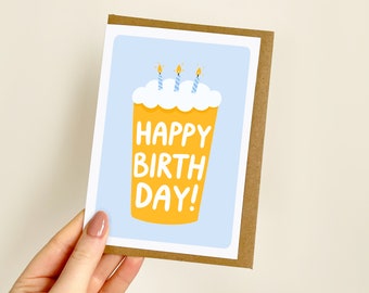 Beer Birthday Card - Blue | Birthday Beer, Birthday Pint, Birthday Card for Him, Beer Candles, Birthday Boy, Dad Birthday Card  | A6 Card
