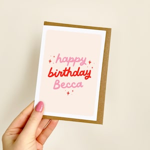 PERSONALISED Happy Birthday Card (Red) | Name Birthday Card, Bestie Birthday Card, Best Friends, Personalised Card for Her | A6 Card