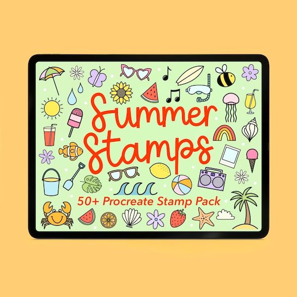 Summer Procreate Stamp Brushes | 53 Stamps for Procreate | BW Illustrations Digital Download