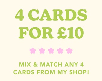 Mix & Match CARD BUNDLE | Any 4 Cards, Multipack, Pack of 4, Birthday, Any Occassion, Choose Your Favourites | A6 Cards | BW Illustrations