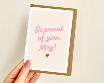 PERSONALISED So Proud of You (Name) Heart Card | Congratulations Card, Well Done, Good Luck Card, Encouragement, Graduation, Exams | A6 Card