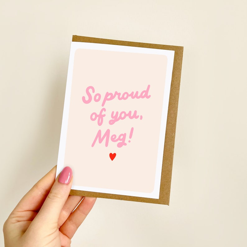 PERSONALISED So Proud of You Name Heart Card Congratulations Card, Well Done, Good Luck Card, Encouragement, Graduation, Exams A6 Card image 1