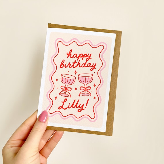 PERSONALISED Happy Birthday Name Cocktails | Name Birthday Card, Bestie Birthday Card, Best Friends, Personalised Card for Her | A6 Card