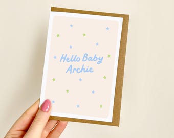 PERSONALISED Hello Baby Name Blue Card | Personalised New Baby Card, Baby Boy Card, Blue Baby Card, It's A Boy, Name Baby Card | A6 Card