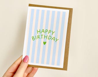 Happy Birthday Blue Stripe Card | Simple Birthday Card for Him, Dad Birthday Card, Birthday Card for Brother, Boy Birthday Card | A6 Card