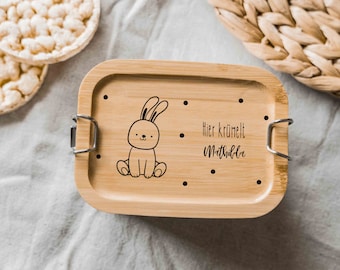 Personalized Lunch Box with Wooden Lid | kindergarten | Gift idea | Snack box small | Tin for bread