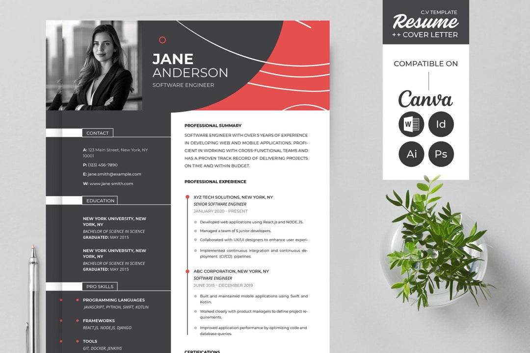Resume Template Canva Word Indesign Illustrator Fully