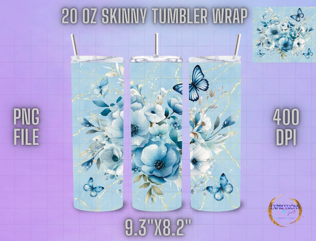 Blue Floral Tumbler Wrap Design, Flower Designs for 20 Oz Skinny ...