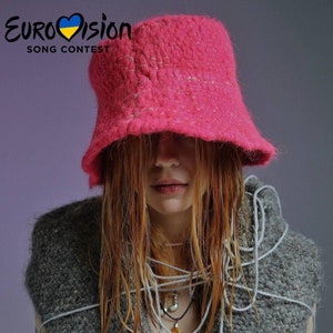 Eurovision panama, original pink Kalusha hat, pink bucket hat, handmade hat