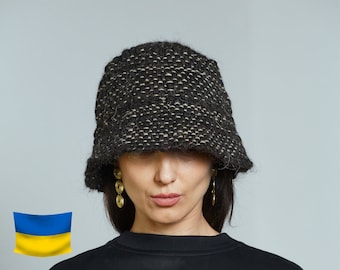 Unique handmade wool bucket hat, winter warm hat, cloche hat, Shipping from Europe