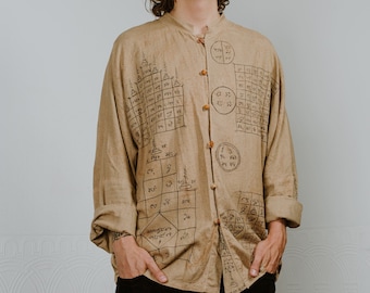 Linen Shirt with Long Sleeves for Men with hand-painted and sacred symbols. Long sleeve shirt, Summer Shirt
