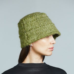 Green Hat Woolen Winter Bucket Hat Knitted Bucket Hat Eco Friendy image 1