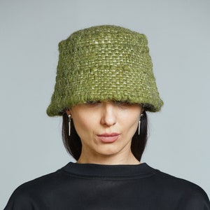 Green Hat Woolen Winter Bucket Hat Knitted Bucket Hat Eco Friendy image 3