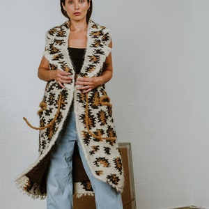 Handmade Wool Warm Long Sleeveless Coat With Leopard Print